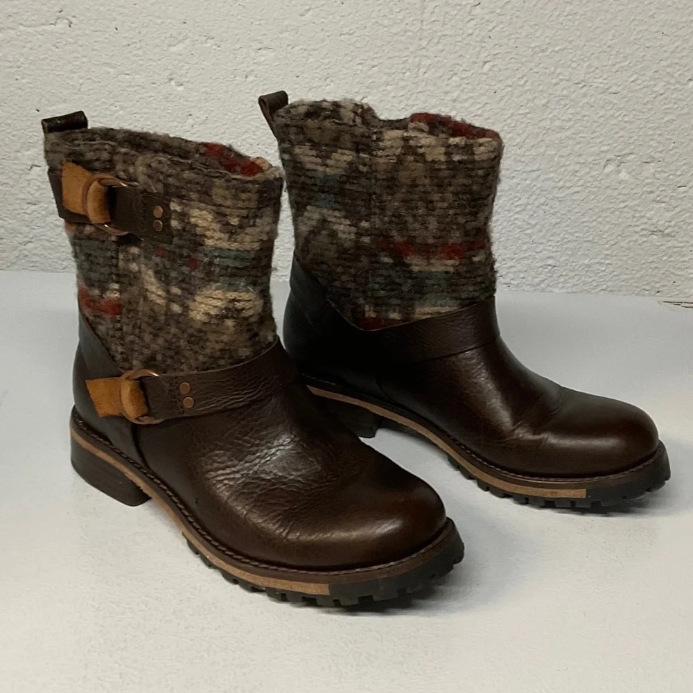 WOOLRICH Baltimore Harness BROWN LEATHER ANKLE BOOTS WOMEN'S SIZE US 8